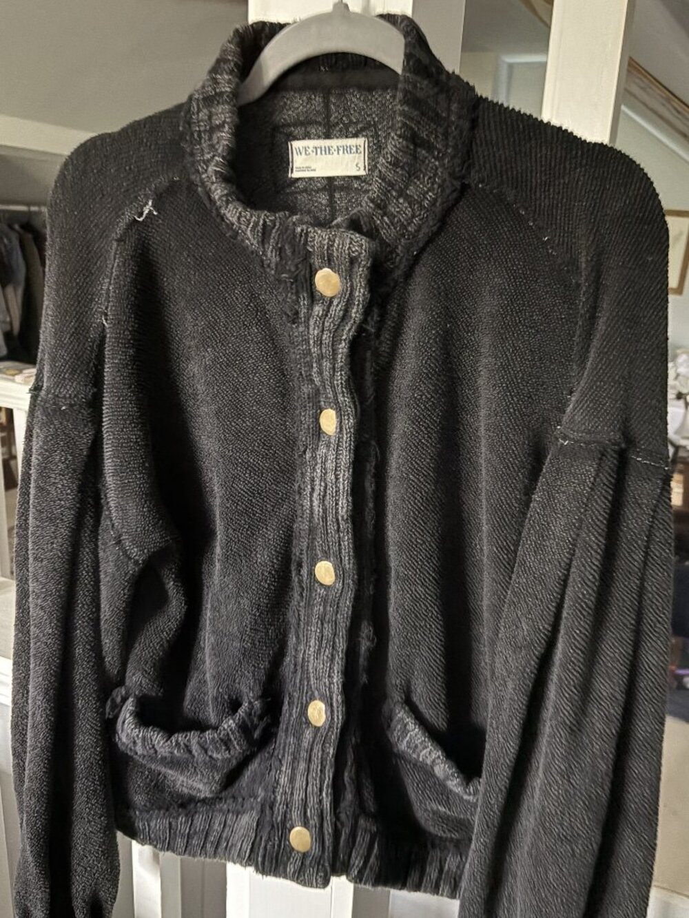 Distressed Free People Cute In This Cardi Cardigan Terry Black Small Sweater